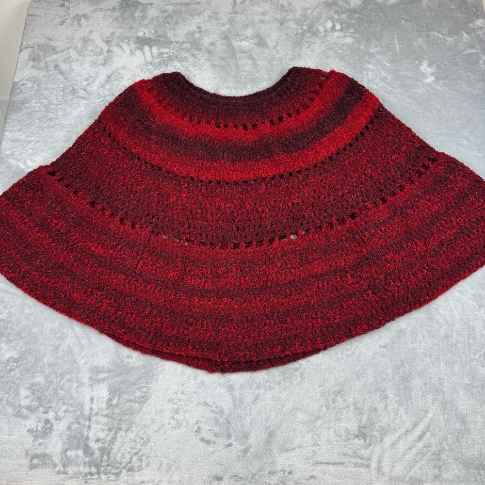 Handmade Womens Crochet Poncho OS Festival Blood Red Vamp Dark Fairy